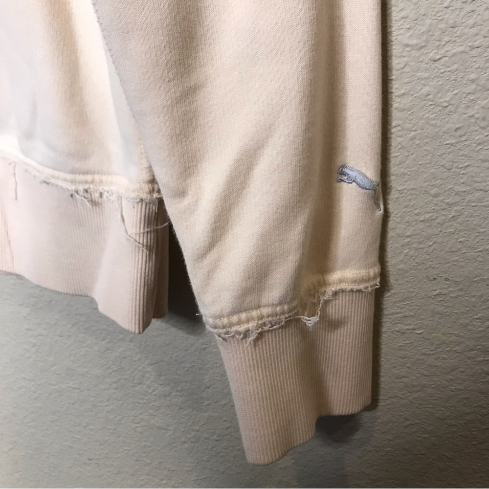 PUMA Top Cropped Long Sleeve Reverse Weave Raw Edge Ivory Gray Size S - Picture 4 of 8